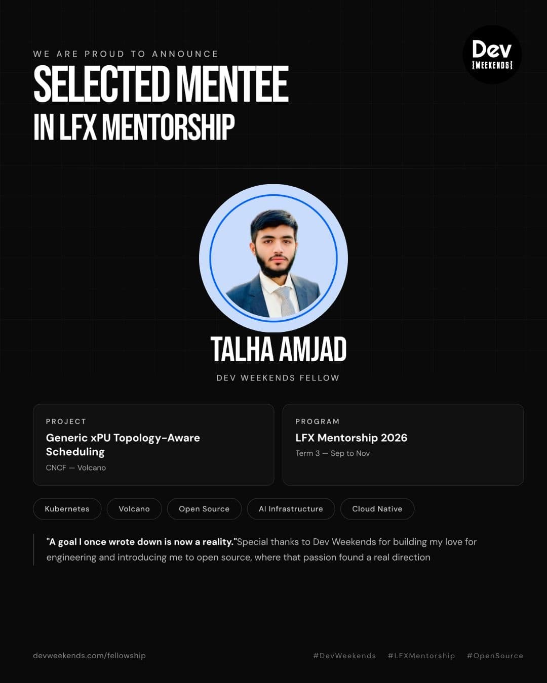 Talha Amjad, selected mentee in LFX Mentorship 2026